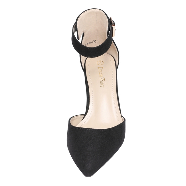 Women's Closed Toe Ankle Strap Heels - BLACK SUEDE - 3